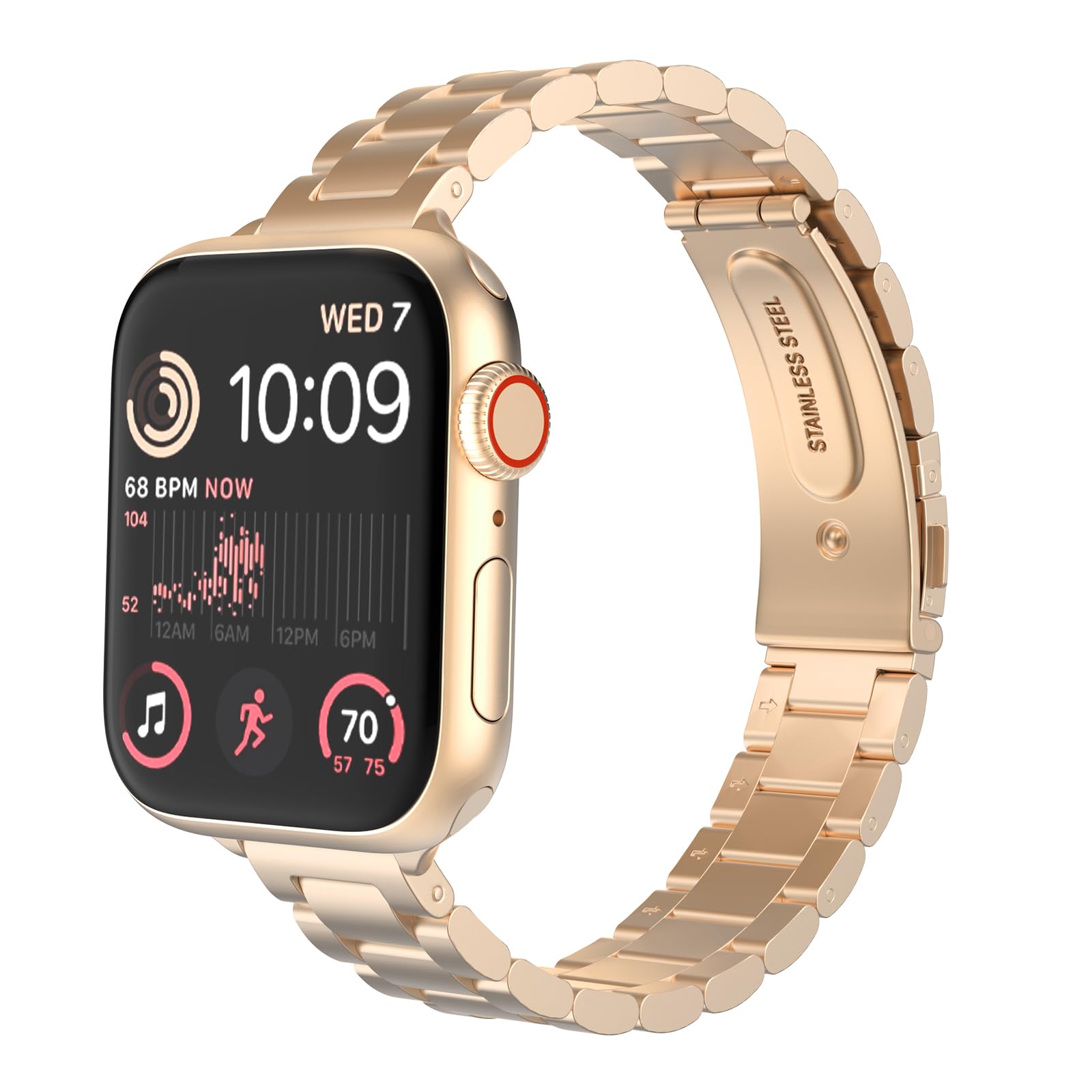 MoKo Slim Metal Band Compatible with Apple Watch Series 11/10 42mm, 9/8/7 41mm, SE3/SE2/SE/6/5/4 40mm, 3/2/1 38mm, Stainless Steel Thin Band Replacement Strap iWatch Wristband for Women, Rose Gold