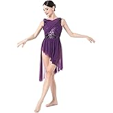 ODASDO Women Elegant Lyrical Dance Dress Lace Cap Sleeve Asymmetrical Tulle Skirt Leotard Contemporary Costume XS-XL