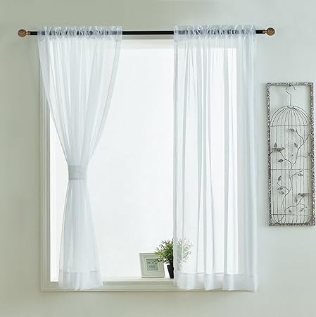 2 Piece Solid White Sheer Light Filterin Window Curtains Drape
