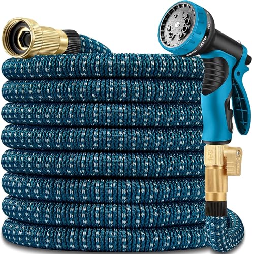 Photo 1 of 100 ft Expandable Garden Hose with 10 Patterns Nozzle,Kink-free, Flexible Expanding Water Hoses with 3/4" Solid Fittings and 4-Layer Latex Core - Garden Hoses