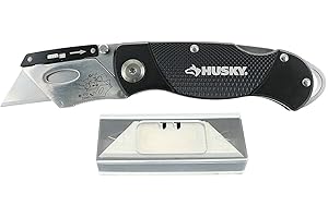 Husky 21113 Folding Sure-Grip Lock Back Utility Knife w/ 10 Disposable Blades Included (Colors Vary)