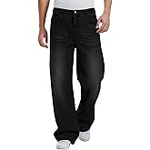 Susclude Mens Baggy Jeans Y2K Wide Leg Oversize Denim Pants Loose Fit Stretch Vintage Skater Hip Hop Streetwear