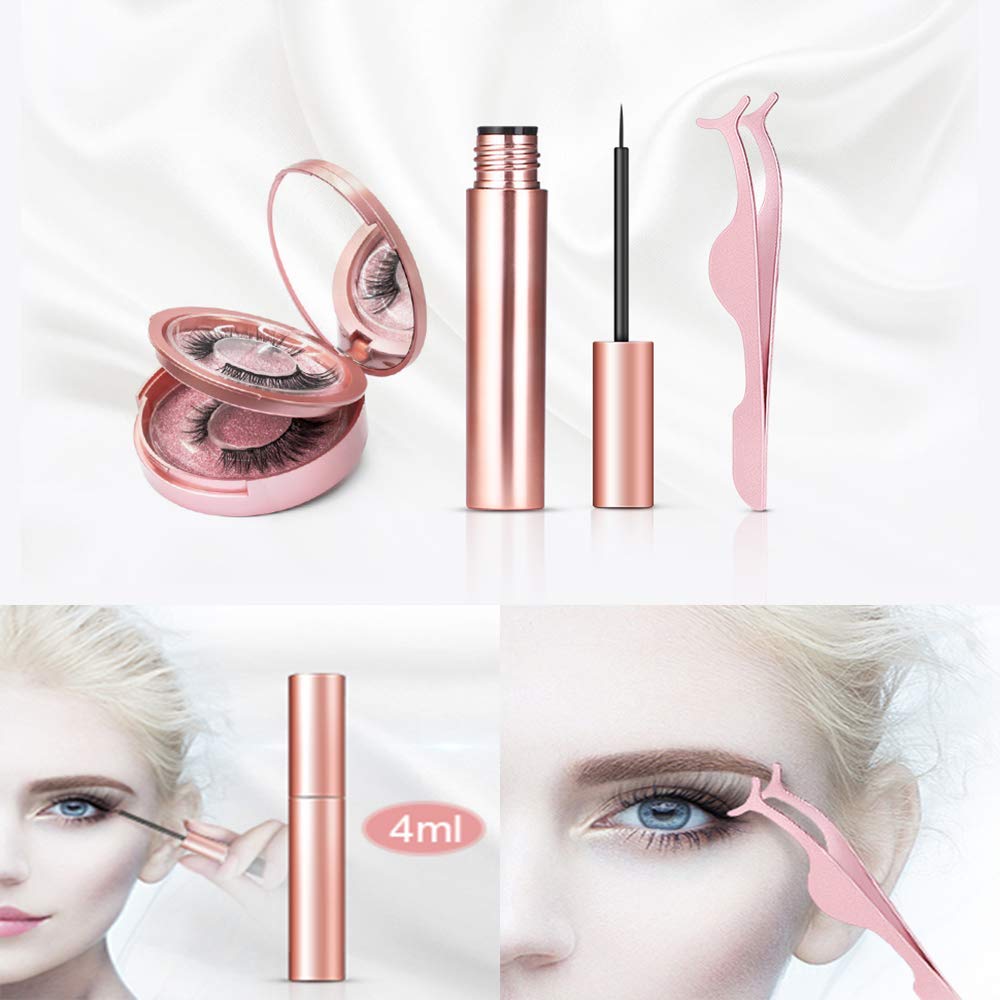 Ciglia Magnetiche, eroaddict Ciglia finte 3D naturali con 5 eyeliner magnetici Kit di pinzette esagerate impermeabili per ciglia finte, Nessuna colla necessaria riutilizzabile （2 paia）