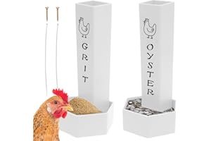 Xiaozuoyue 2Pcs Automatic Hanging Chicken Feeder with Lid - Dual Oyster Shell and Grit Feeder Combo for Baby Chicks, Ducks, T