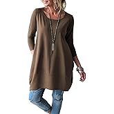 Fangetey Long Sleeve Tunic Tops for Women Casual Round Neck Fall Blouses Loose Fit Shirts
