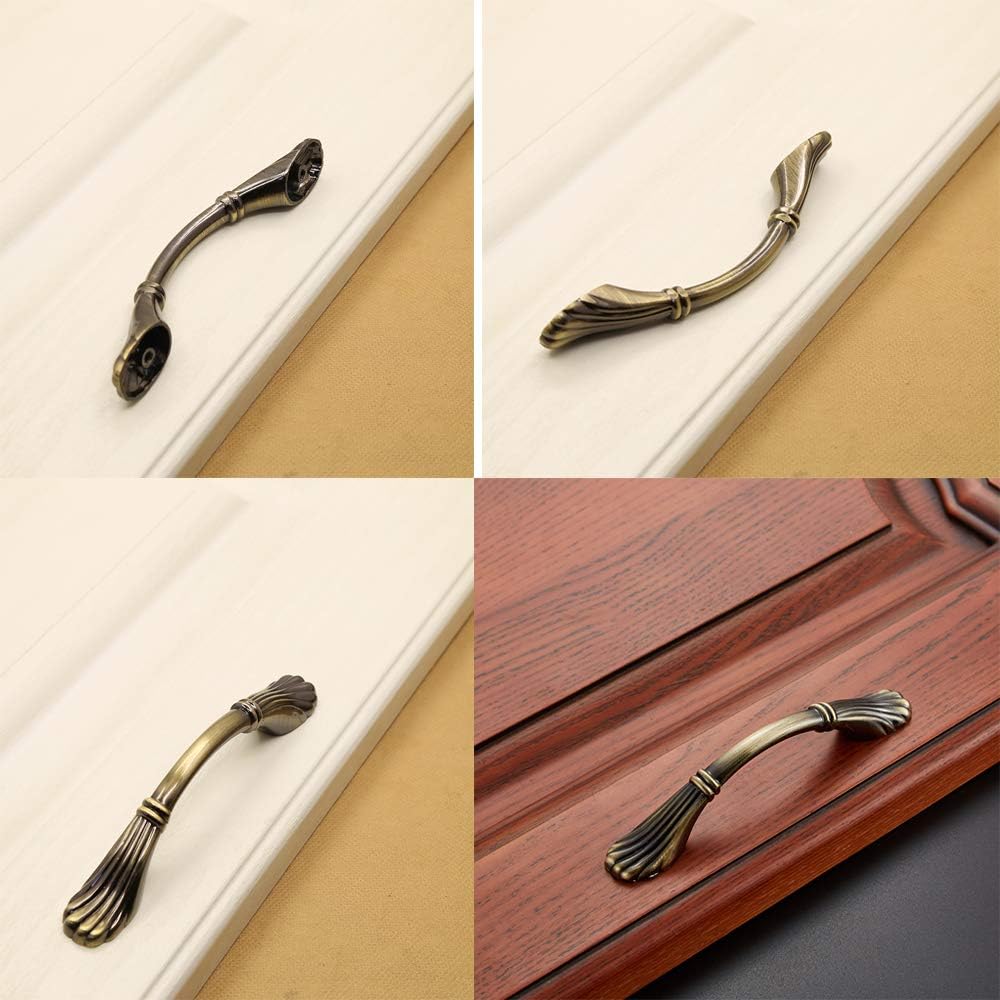 KanDery 6PCS Vintage Cabinet Drawer Handles, Antique Kitchen Cupboard Handles, 128mm Hole Center, Green Bronze - Image 5