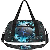 Gym Travel Duffle Bag for Boys - Kids Overnighter Weekend Bag with Front Zipper Pocket for School Practice, Blue 3D Basketball Teens Carry-On Size Sleepover Bags