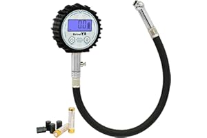 AetralYB Digital Tire Pressure Gauge 200Psi, 1% Accuracy,360° Rotary Air Chuck, Reinforced Rubber Hose, LED Backlight Heavy Duty Tire Air Gauge for Car, Truck,Bicycle