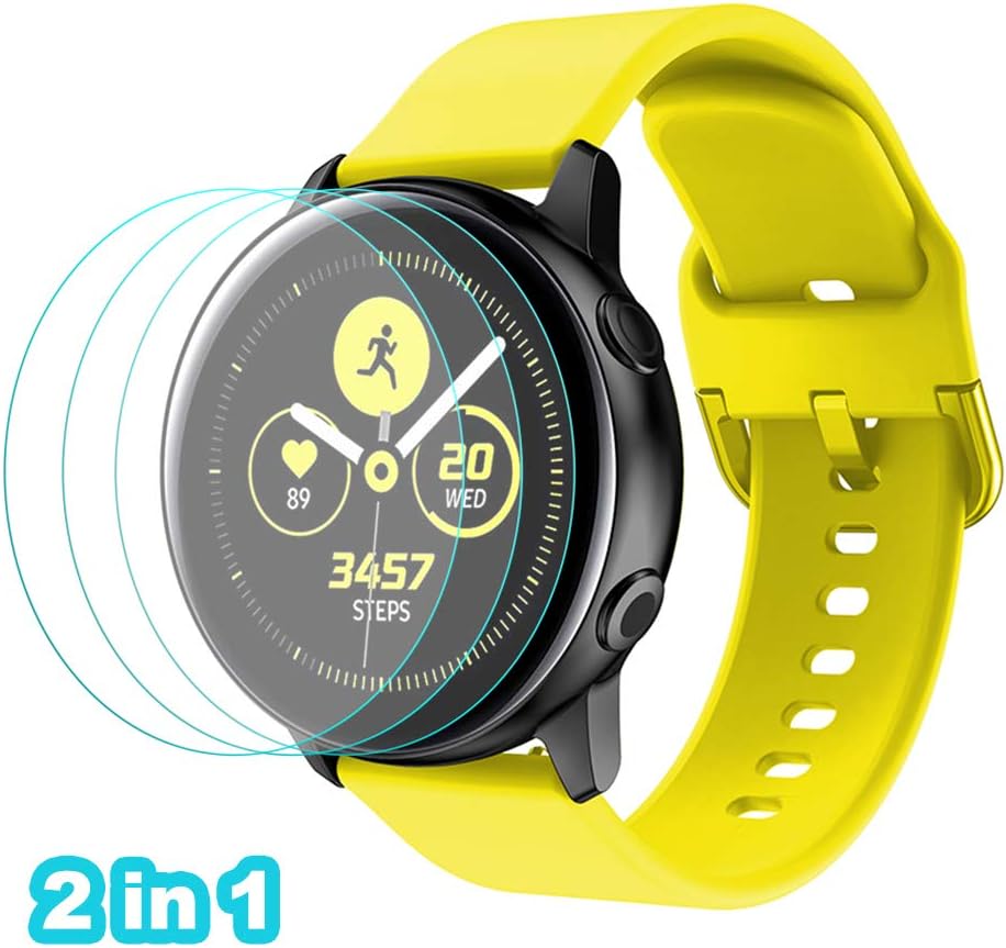 NOKOER Strap for Samsung Galaxy Watch Active 2 40MM, [2 in1] Soft Silicone Watch Strap + 3 Pack TPU Screen Protector, Strap Replacement [Wear-resistant] [breathable] - Yellow