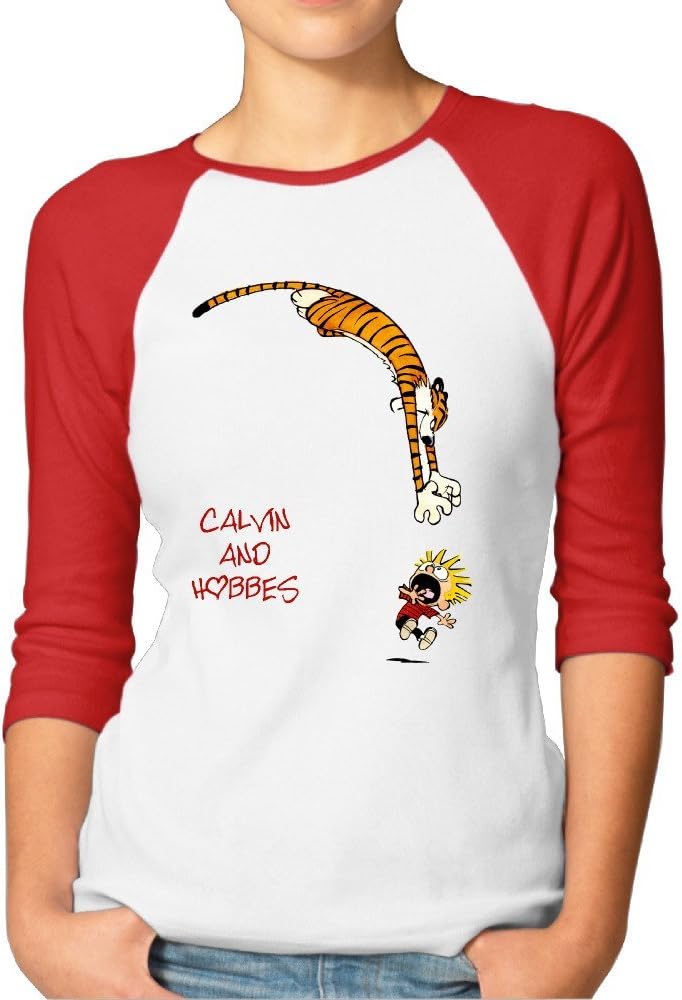 Womens Calvin and Hobbes 3/4 Sleeve Baseball Tshirt Raglan Jersey Shirt