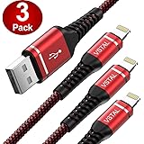 Heavy Duty Charger Cable, 3Pack 6ft MFi Certified USB Charging Cable, Braided Nylon Long Charger Cord Compatible with iPhone 11/11 Pro/X/Xs Max/XR / 8/8 Plus / 7/7 Plus/6/6S/6plus /iPad Mini-Red