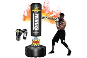 Standing Punching Bag for Adults, Feikuqi 205lbs Heavy Bag for Boxing, Shock Absorber, Suction Cup Base, Stand Up Punching Bag Adult, Standing Kickboxing Bag for Home Office Gym