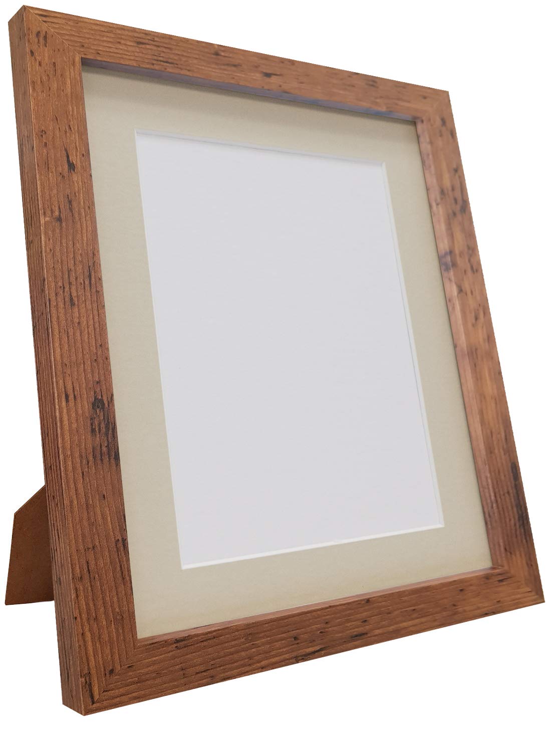 FRAMES BY POST H7 Picture Photo Frame, Rustic Oak with Light Grey Mount, 12 x 10 Image Size 10 x 8 Inch Plastic Glass