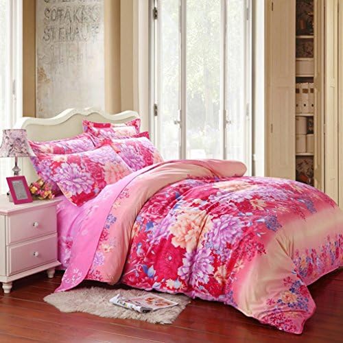 Auvoau Home Bedding Sets Elegant Rural Style Print Twin Size Set for Lovely Teen Girls 100% Polyester Fiber Duvet Cover, Flat Sheet, Shams Set 4pieces (Twin, 3)