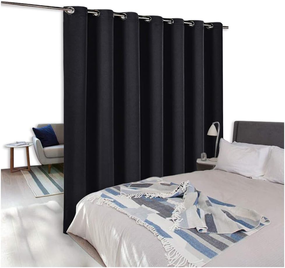 NICETOWN Room Divider Curtain Screen Partitions, Blackout Wide Width Window Treatment, Blackout Curtain Panel for Glass Window/Sliding Door/Patio (One Panel, 7ft Tall x 8.3ft Wide, Black)