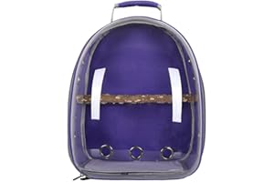 IKASUS Parrot Backpack Transparent Pet Birds Carrier Shoulders Bag Parrot Cage Backpack with Wooden Perch Breathable Backpack for Parrots Magpies Outing Travel Purple