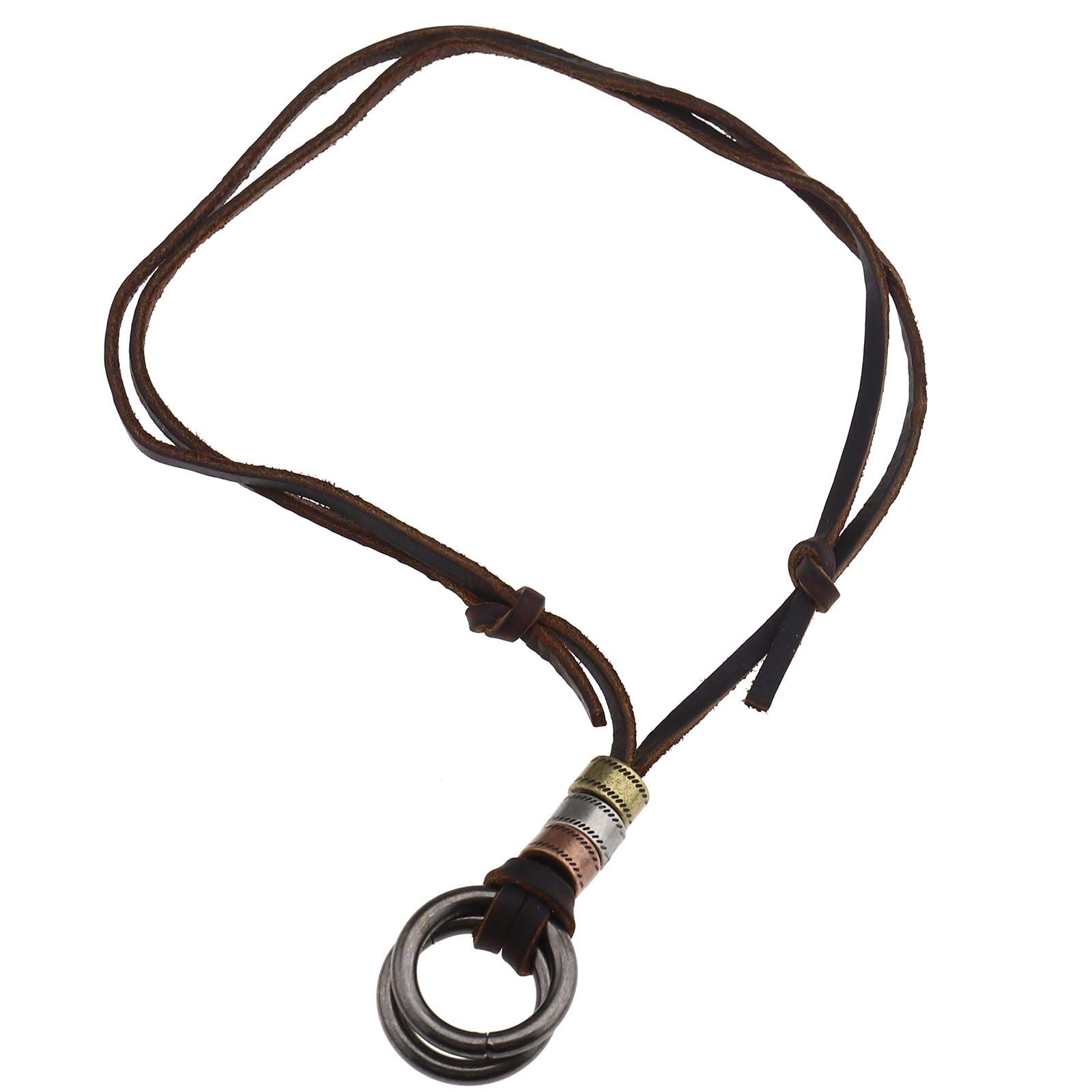 YINETTECH Men/Women's Alloy O-Shape Double Ring Cord Leather Pendant Necklace Adjustable Necklace for Birthday Graduation Gifts