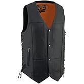 Milwaukee Leather MLM3541 Men's Roulette Black Premium Leather 10 Pocket Motorcycle Vest w/Cool-Tec Leather Treatment