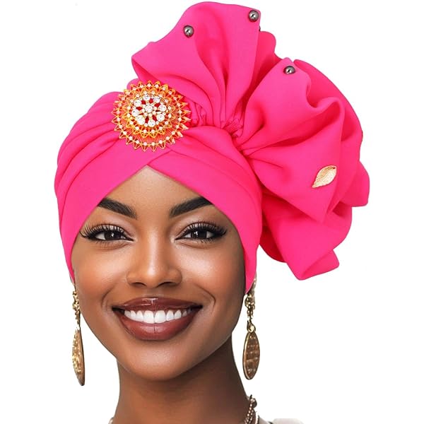 5 PCs African Turbans Pre Tied Knot Headwrap Faux Pearl Bead Headscarf Women​ Woeoe 2 Piece Pearl Flower Turban Black Pre-Tied African  main image 2