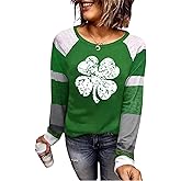 St. Patrick's Day Tshirt Women Distressed Clover Print Irish Shirt Splicing Long Sleeve Raglan Tees Baseball Tops
