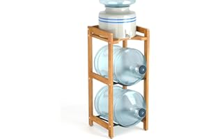 LASIDO 5 Gallon Water Jug Holder with Top Shelves, Natural Solid Wood Water Dispenser Stand 31"H, 3-Tiers 5 Gallon Water Jug Stand, Water Cooler Jug Rack, 5 Gallon Water Bottle Holder with 2 Slot & Top Shelf