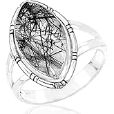 Black Rutiliated Quartz Gemstone Solid Sterling Silver Handmade Jewelry Ring Mother's Day Gift, Ring for Women
