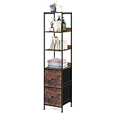 smusei Bathroom Floor Cabinet Tall Slim Bathroom Storage Cabinet with 2 Fabric Drawers, Narrow Freestanding Bathroom Towel Organizer Stand for Living Room Kitchen, 11.8" D x 11.8" W x 55.8" H, Brown