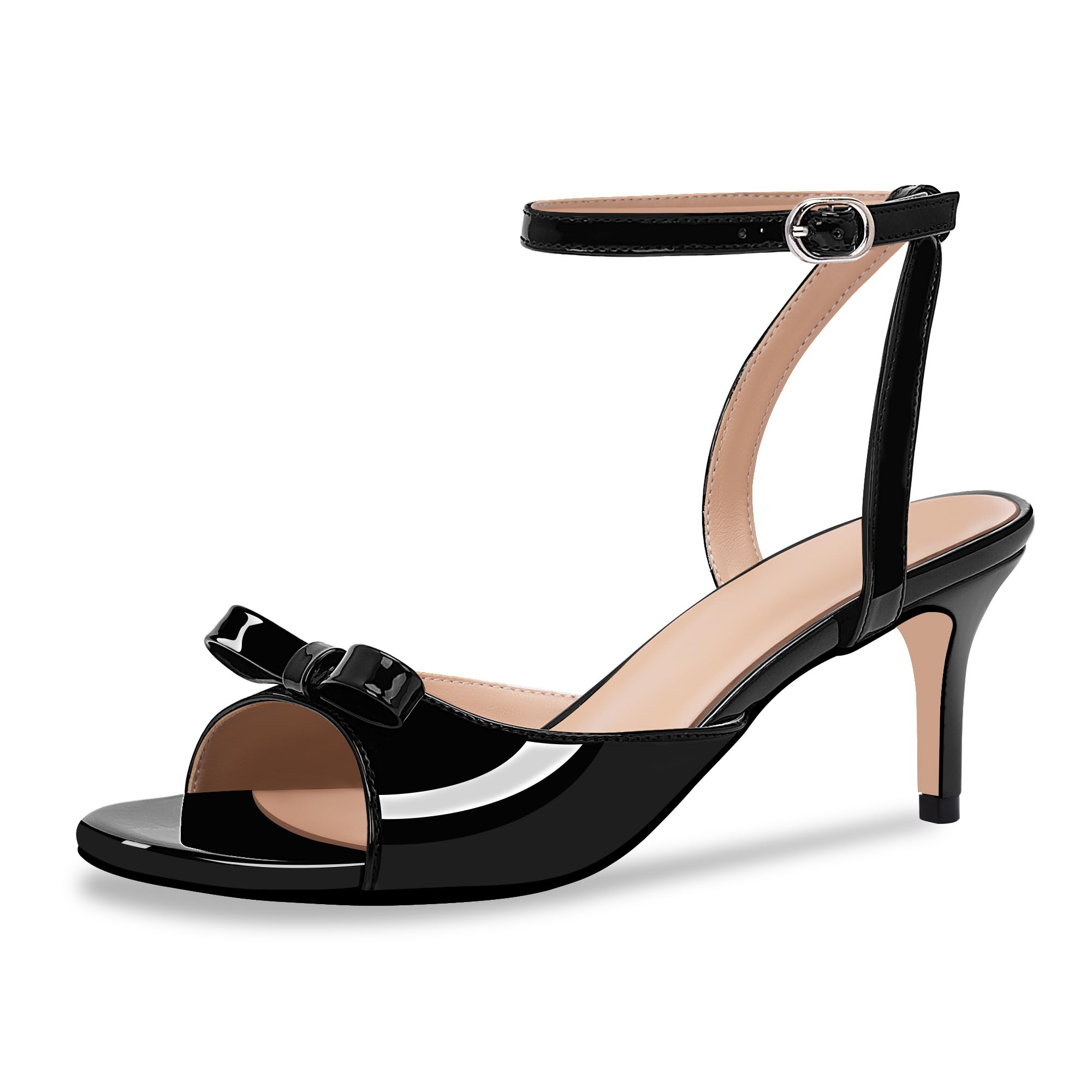 Photo 1 of 100FIXEO Women's Slingback Open Toe High Heel Bow Sandals Ankle Strap Stiletto Heel Pumps Dress Shoes(Black, 9.5)