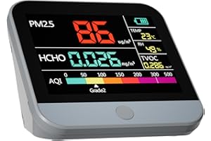 MXY 8-in-1 Air Quality Monitor, Indoor Air Quality Monitor for PM2.5, PM10, TVOC, Formaldehyde, Humidity, Temperature Multifunctional air Pollution Detector, Easy Calibration Indoor Air Quality Meter Grey