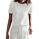 Floerns Women's Casual Crew Neck Sweaters Short Sleeve Ribbed Knit Pullover Tops