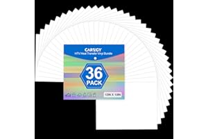 CAREGY White Heat Transfer Vinyl for T- Shirts- 36 Sheets, 12"x10" HTV Iron On Vinyl for Various Cutting Machines