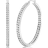 Large Rose Gold Stainless Steel Hoop Earrings for Women, Big Hypoallergenic Hoops Earring ARSKRO Huge Cubic Zirconia Rhinestone Crystal Basketball 50mm 2 inch Ear Ring Jewelry Gifts for Women Mens Sensitive Ears