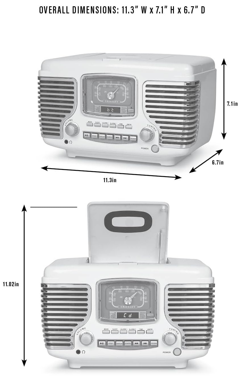 Crosley CR612B-AB Corsair Tabletop AM/FM Bluetooth Radio with CD Player and Dual Alarm Clock, Aqua Blue