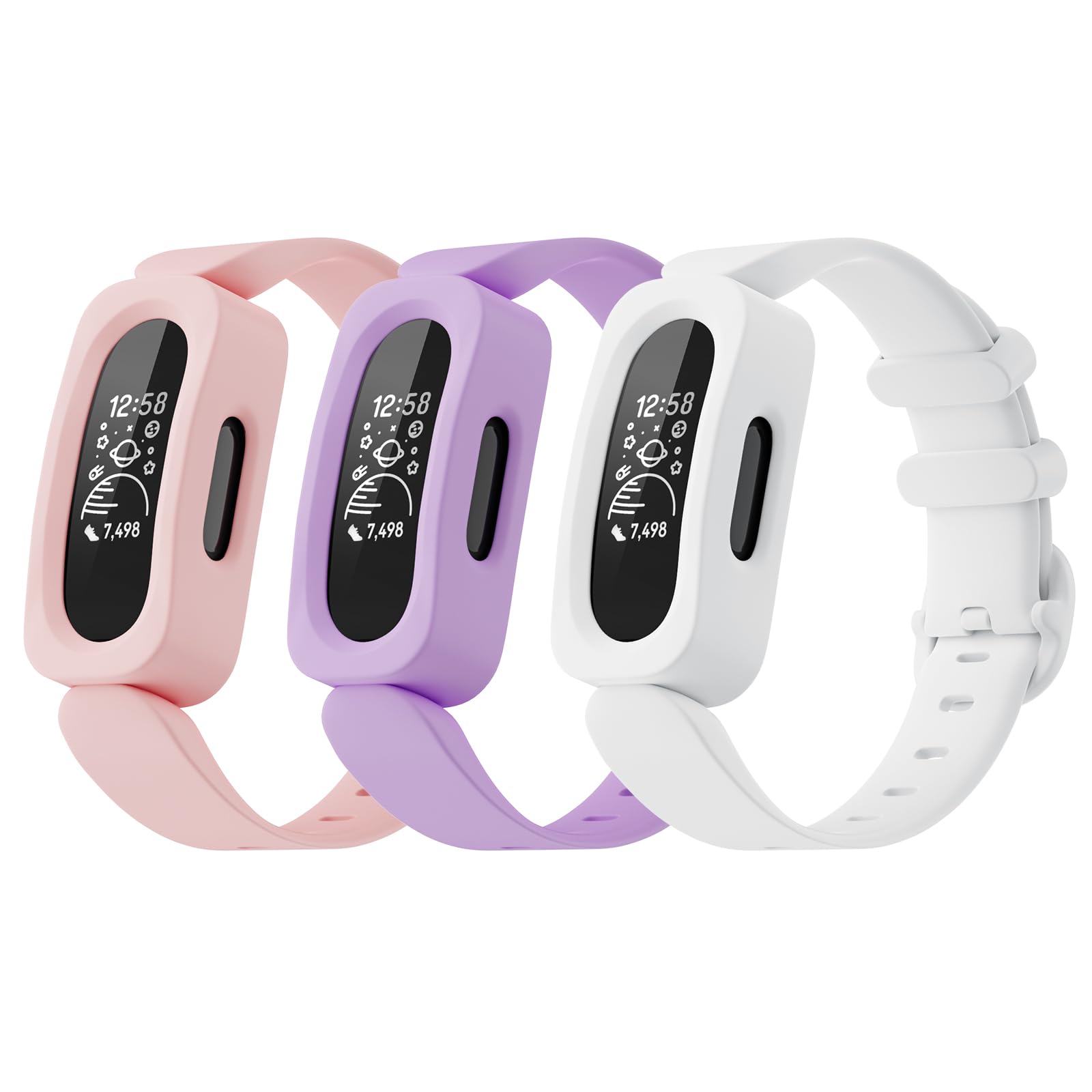 Tuocal 3 Pack Silicone Straps Compatible with Fitbit Ace 3 Strap/Fitbit Inspire 2 Strap for Kids, Cute Pattern Colorful Silicone Sport Adjustable Waterproof Replacement Wristband for Boys Girls