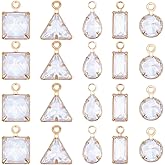 SUNNYCLUE 1 Box 30Pcs Cubic Zirconia Charms Faceted Crystal Charms Metal Gold Geometric Teardrop Square Rectangle Triangle Round Rhinestones Pendants for Jewelry Making DIY Earring Bracelet Necklace