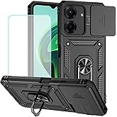 Vokuha Case for Redmi 13C Case, Poco C65 Case with Tempered Glass Screen Protector and Slide Camera Cover, 360° Rotate Ring Stand Magnetic Cover for Xiaomi Redmi 13C Black