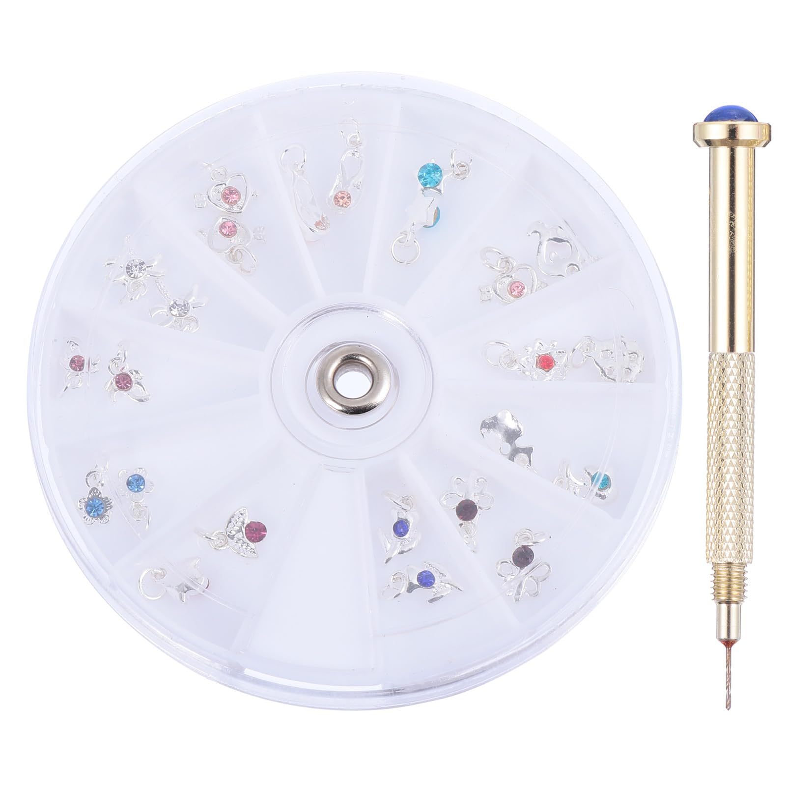Uonlytech Nail Piercing Tool with Dangle Nail Charms Set Portable Hand Drill for Diy Art Accessories at Home and Salon