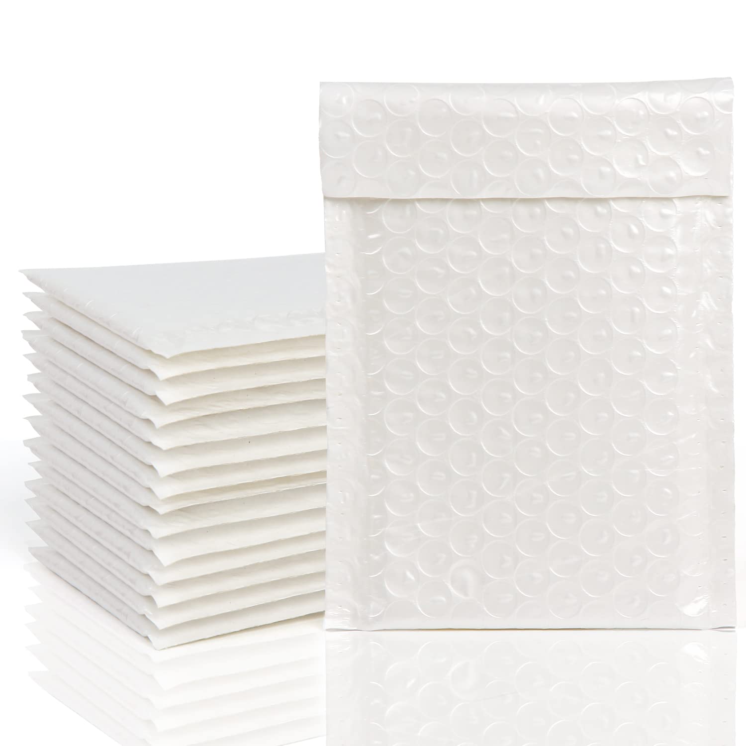 VEYLIN 16Pcs Poly Bubble Mailers, 15x20cm Padded Envelopes, Bubble Lined Wrap Polymailer Bags for Shipping(White)