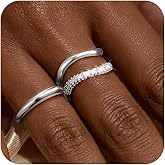 FAONDU 14k Gold Plated Stackable Rings for Women Dainty Wavy Cubic Zirconia Ring Set Non Tarnish Bands for Everyday Wear Size 5–11