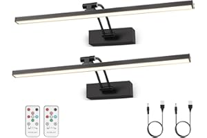 Elavika 2 Pack Picture Light Battery Operated for Wall, 16inch Wireless Art Light for Painting with Remote, 5200mAh Cordless LED Gallery Lighting, Dimmable Display Picture Frame Lights, Black
