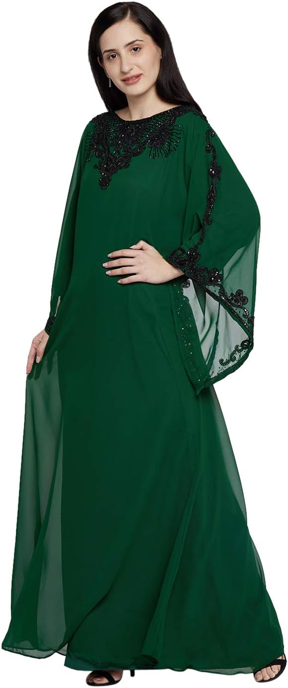 ANIIQ Women Dubai Farasha Kaftan Long Sleeves Evening, Party, Dress with Free Matching Hijab