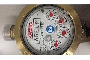 ASSURED AUTOMATION 3/4” Water Meter: Lead Free Brass, NSF Certified, Multi-Jet, Cubic Feet (Horizontal Installation)