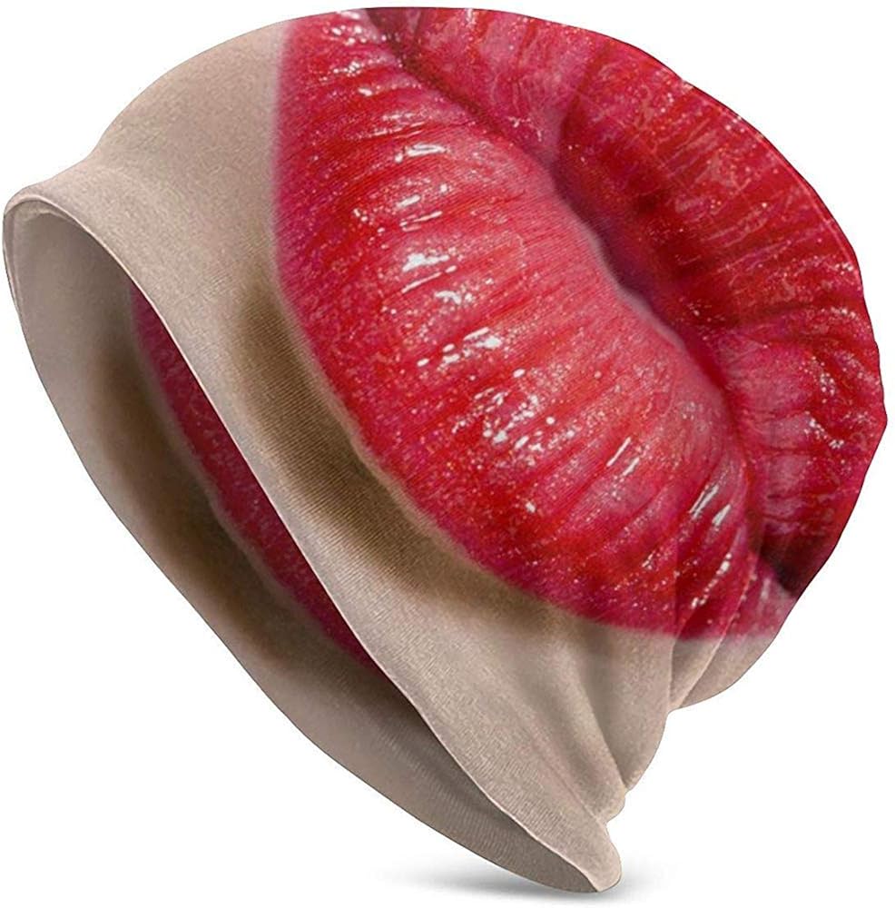 Tracray Unisex Beanie Cap Lippen Kuss Madchen Lippenstift Nahaufnahme Dunne Schadelkappe Baggy Oversize Strickmutze Schwarz Amazon De Bekleidung