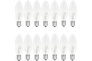 MMBGJKG C26 Christmas Crystal Clear Torpedo Tip Candelabra Replacement Night Light Bulbs - 7 Watt - 120 Volts - E12 (12 Pack) - Electric Candle Lamps, Window Candles, & Chandeliers