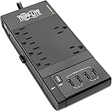 Tripp Lite Surge Protector Power Strip 6-Outlet w/4 USB Charging/Sync Ports, Black, 9.6" x 6.7" x 1.8" (TLP66USBR)