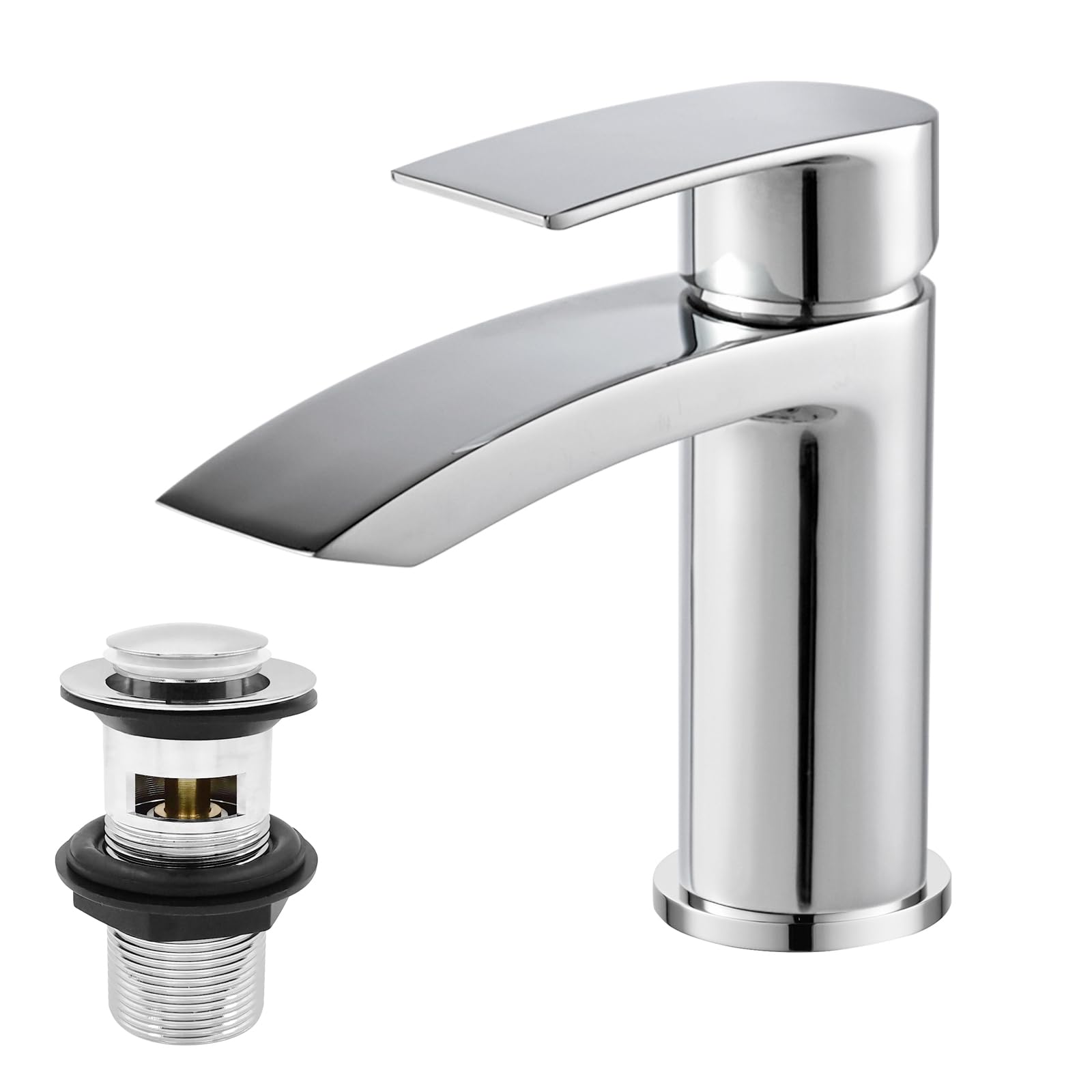 BATHWEST Monobloc Chromed Brass Basin Taps with Pop Up Waste and Drain, Sink Plug 882AM