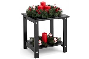 DPWOODON 2-Tier Adirondack Outdoor Side Table, 16.6" Acacia Weather-Resistant End Table with Shelf for Patio, Garden, Lawn, Living Room (Black)