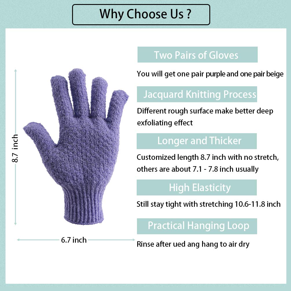 CAREHOOD Body Bath Exfoliating Gloves - Large Jacquard Deep Exfoliating Mitt for Shower, Body Scrub, Spa, Massage, Dead Skin Cell Remover with Hanging Loop (Exfoliating Gloves Rose and Green): Beauty