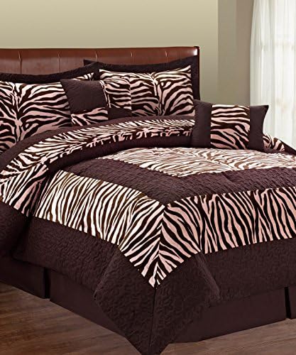 Serenta 6 Piece Animal Style Bed in a Bag Set, Queen, Lotus Pink Zebra