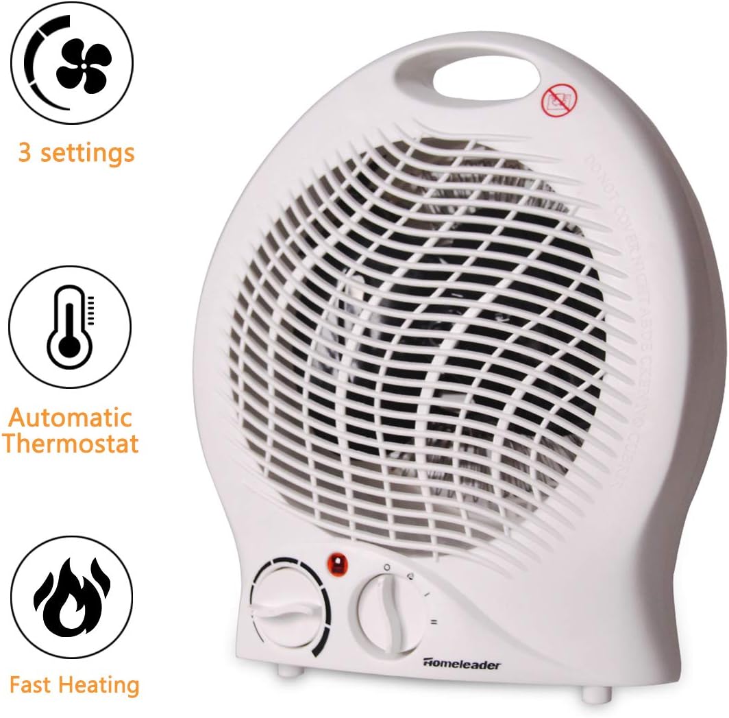 Portable Fan Heater, Small Space Heater with Thermostat, Tabletop/Floor Ceramic Heater for Office